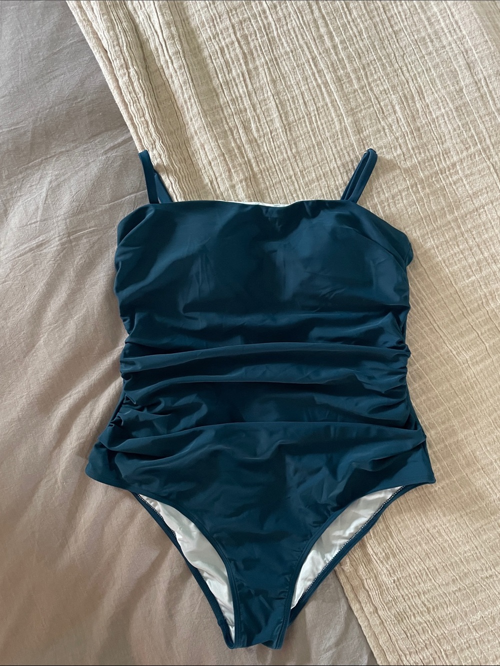 Cupshe Deep Teal Ruched One-Piece Swimsuit size Large